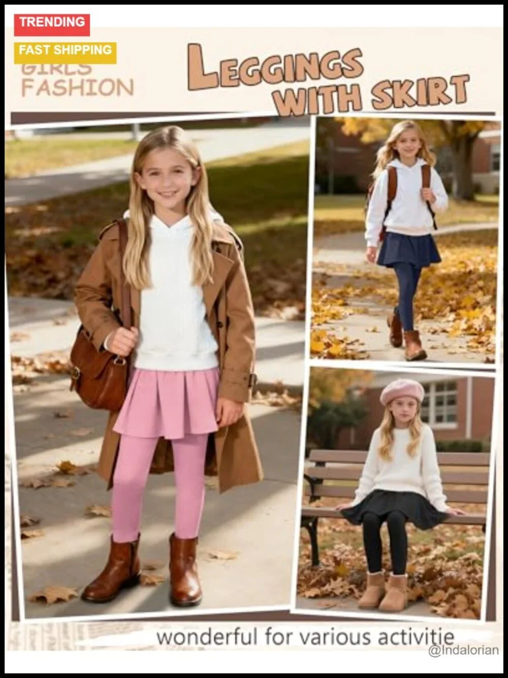 3 Pack Girls Fleece Lined Leggings with Ruffle Skirts Thermal School Uniform